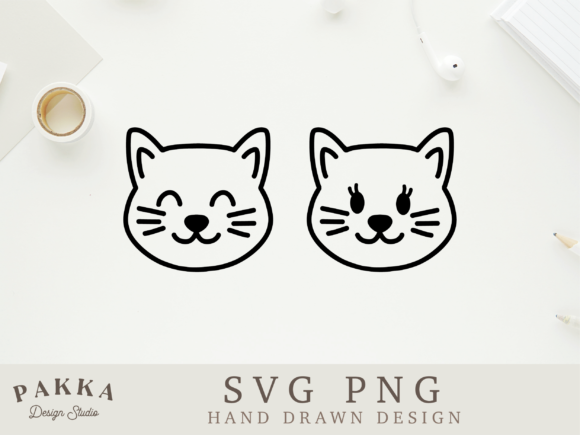 Kawaii Cat Face Outline SVG PNG