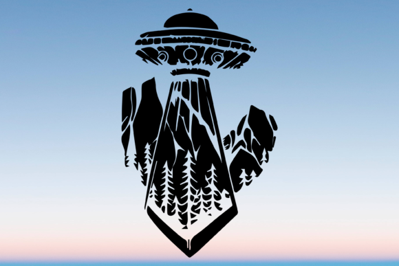Mountain Spaceship UFO Trippy Svg PNG